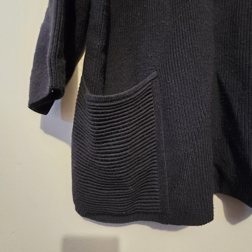 Lafayette 148 Ribbed Knit‎ Dolman Sweater Womens LG Navy Wool Pocket Lagenlook - Picture 2 of 11